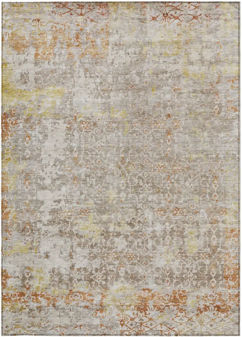 Brown And Gold Abstract Washable Indoor Outdoor Area Rug Photo 3