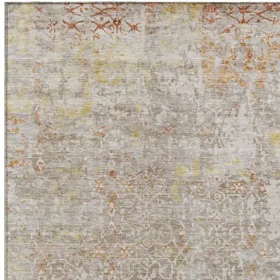 Brown And Gold Abstract Washable Indoor Outdoor Area Rug Photo 6