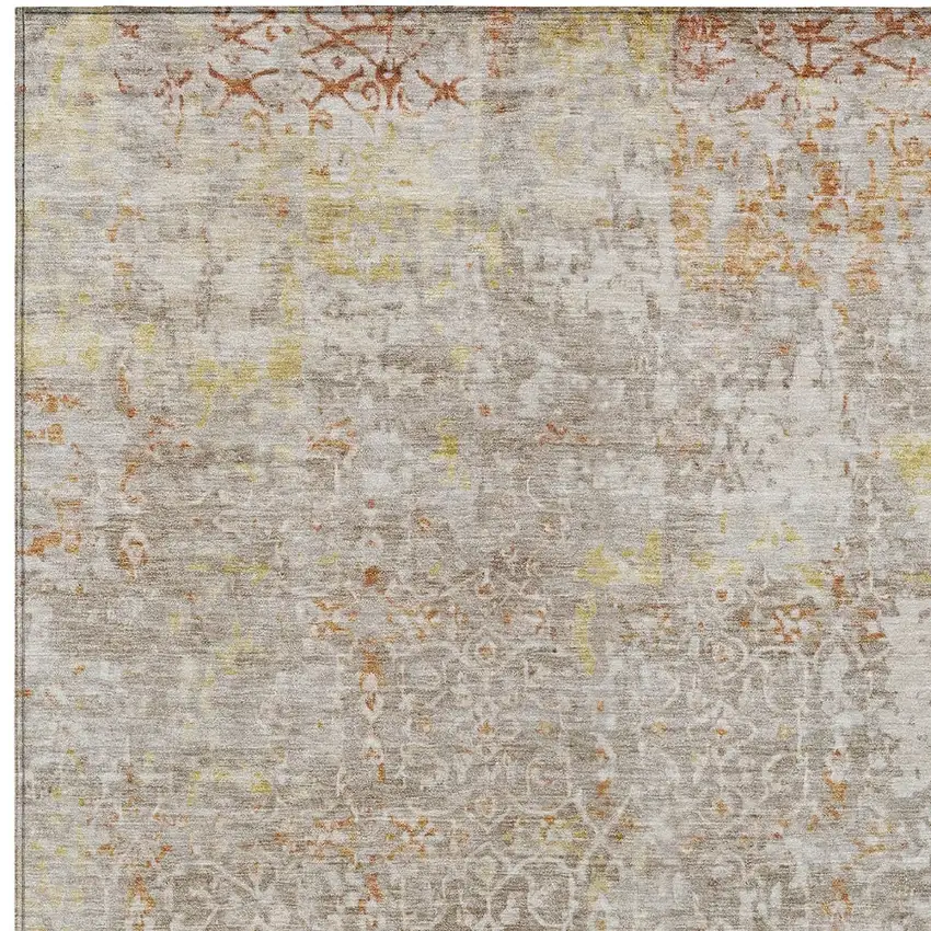 Brown And Gold Abstract Washable Indoor Outdoor Area Rug Photo 6