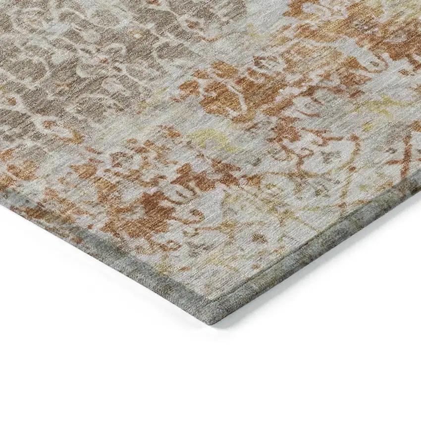 Brown And Gold Abstract Washable Indoor Outdoor Area Rug Photo 9