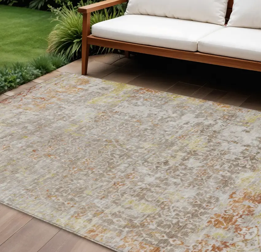Brown And Gold Abstract Washable Indoor Outdoor Area Rug Photo 2