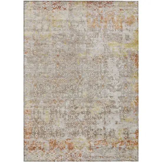 Brown And Gold Abstract Washable Indoor Outdoor Area Rug Photo 1