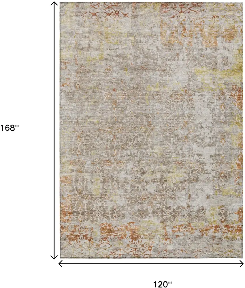 Brown And Gold Abstract Washable Indoor Outdoor Area Rug Photo 9