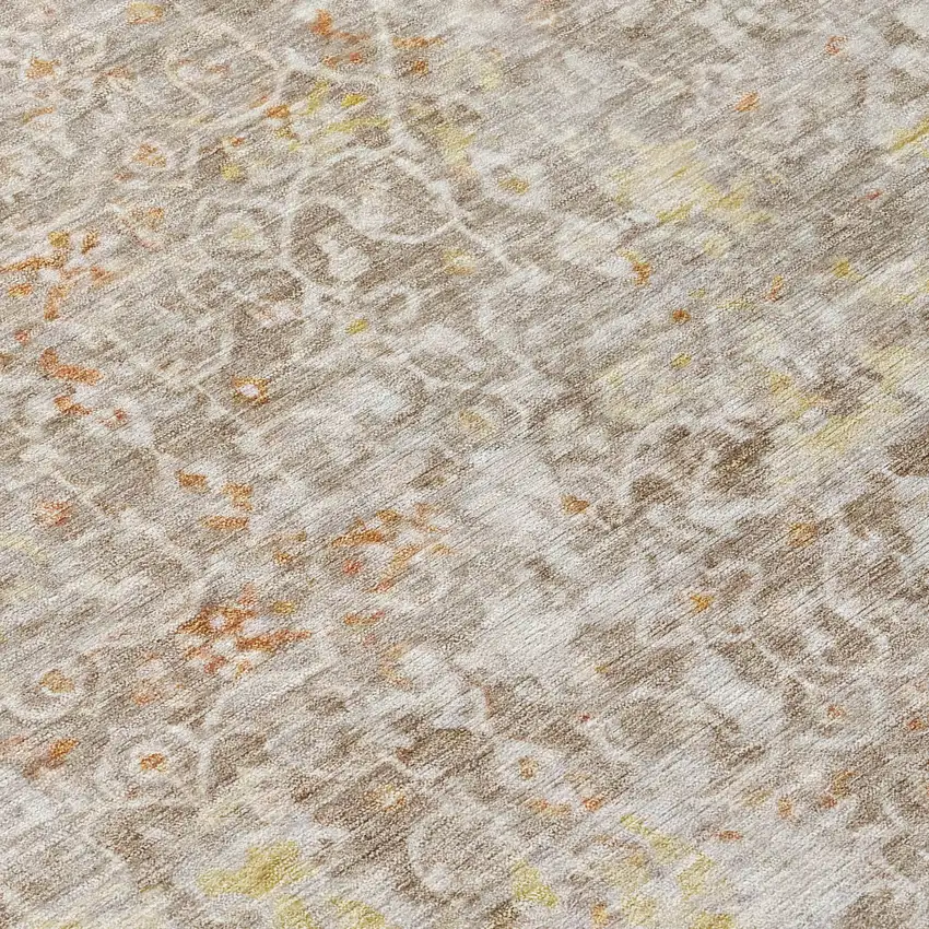 Brown And Gold Abstract Washable Indoor Outdoor Area Rug Photo 8