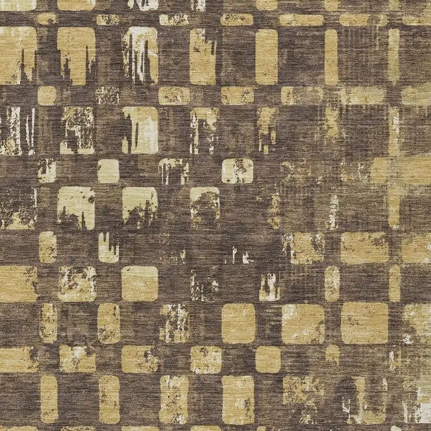 Brown And Gold Abstract Washable Indoor Outdoor Area Rug Photo 2