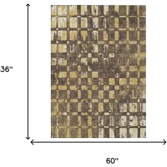 Brown And Gold Abstract Washable Indoor Outdoor Area Rug Photo 6