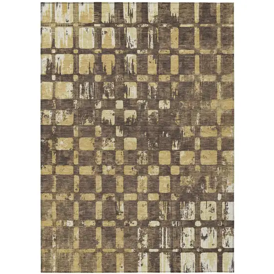 Brown And Gold Abstract Washable Indoor Outdoor Area Rug Photo 1