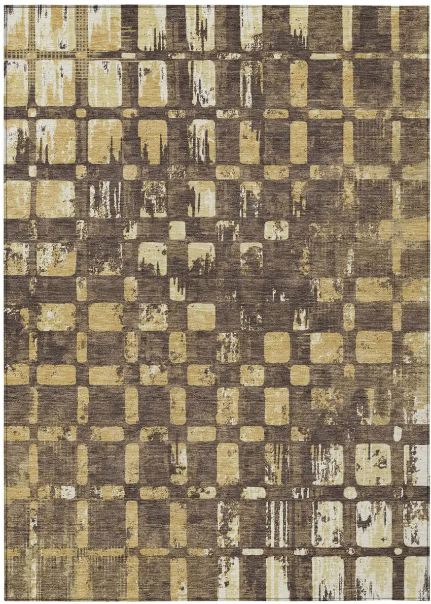 Brown And Gold Abstract Washable Indoor Outdoor Area Rug Photo 1