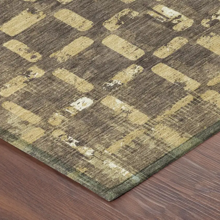 Brown And Gold Abstract Washable Indoor Outdoor Area Rug Photo 4