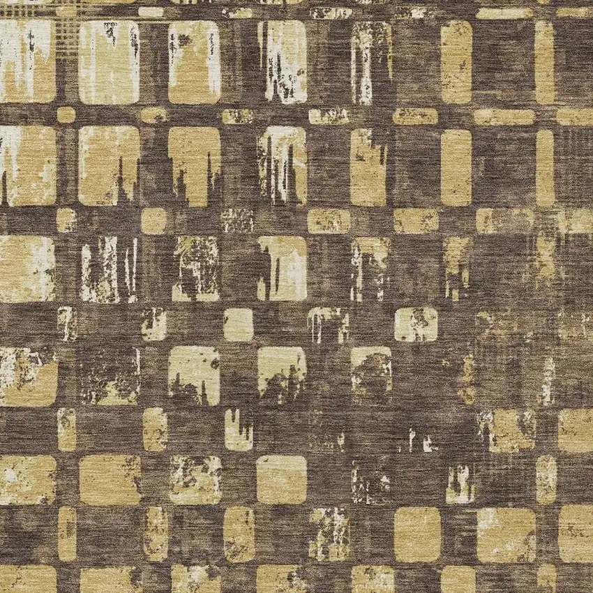 Brown And Gold Abstract Washable Indoor Outdoor Area Rug Photo 2