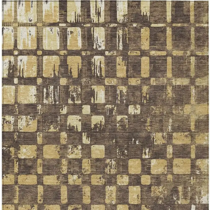 Brown And Gold Abstract Washable Indoor Outdoor Area Rug Photo 3