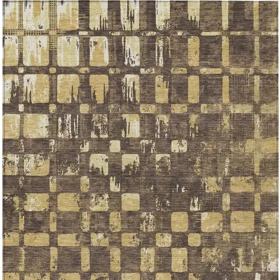 Brown And Gold Abstract Washable Indoor Outdoor Area Rug Photo 3