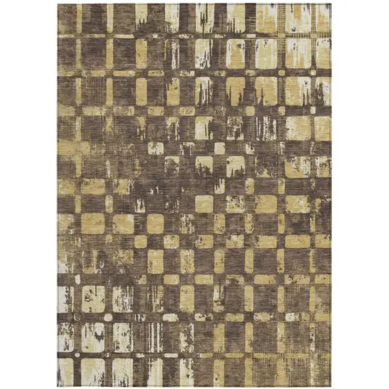 Brown And Gold Abstract Washable Indoor Outdoor Area Rug Photo 3
