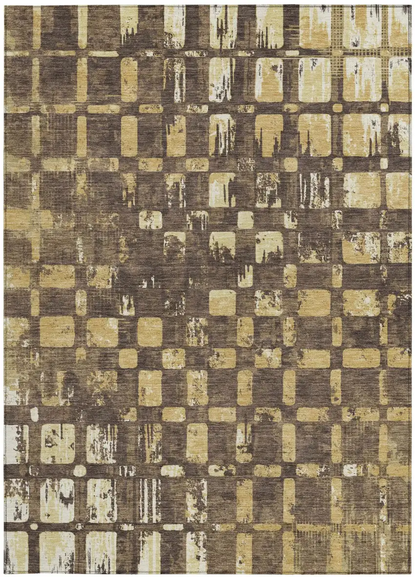 Brown And Gold Abstract Washable Indoor Outdoor Area Rug Photo 3