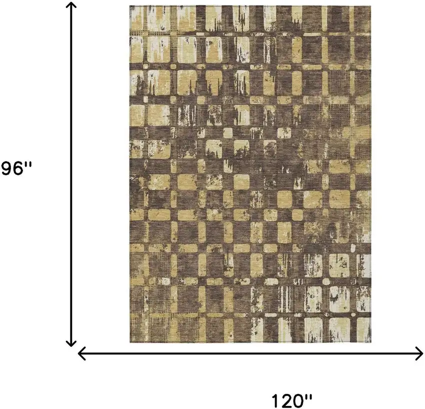 Brown And Gold Abstract Washable Indoor Outdoor Area Rug Photo 6
