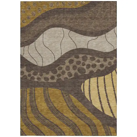 Brown And Gold Abstract Washable Indoor Outdoor Area Rug Photo 4