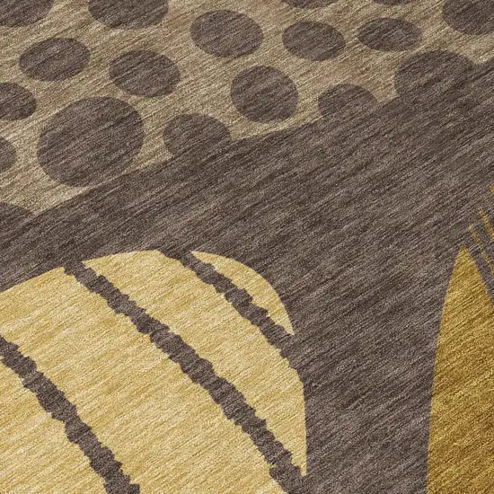 Brown And Gold Abstract Washable Indoor Outdoor Area Rug Photo 8