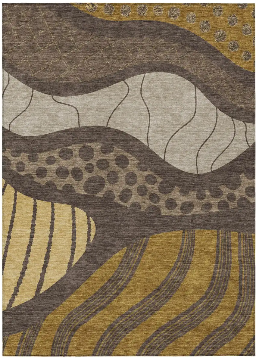 Brown And Gold Abstract Washable Indoor Outdoor Area Rug Photo 2
