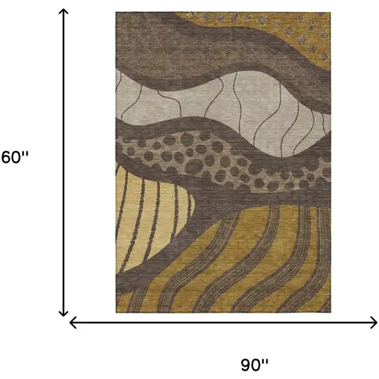 Brown And Gold Abstract Washable Indoor Outdoor Area Rug Photo 9