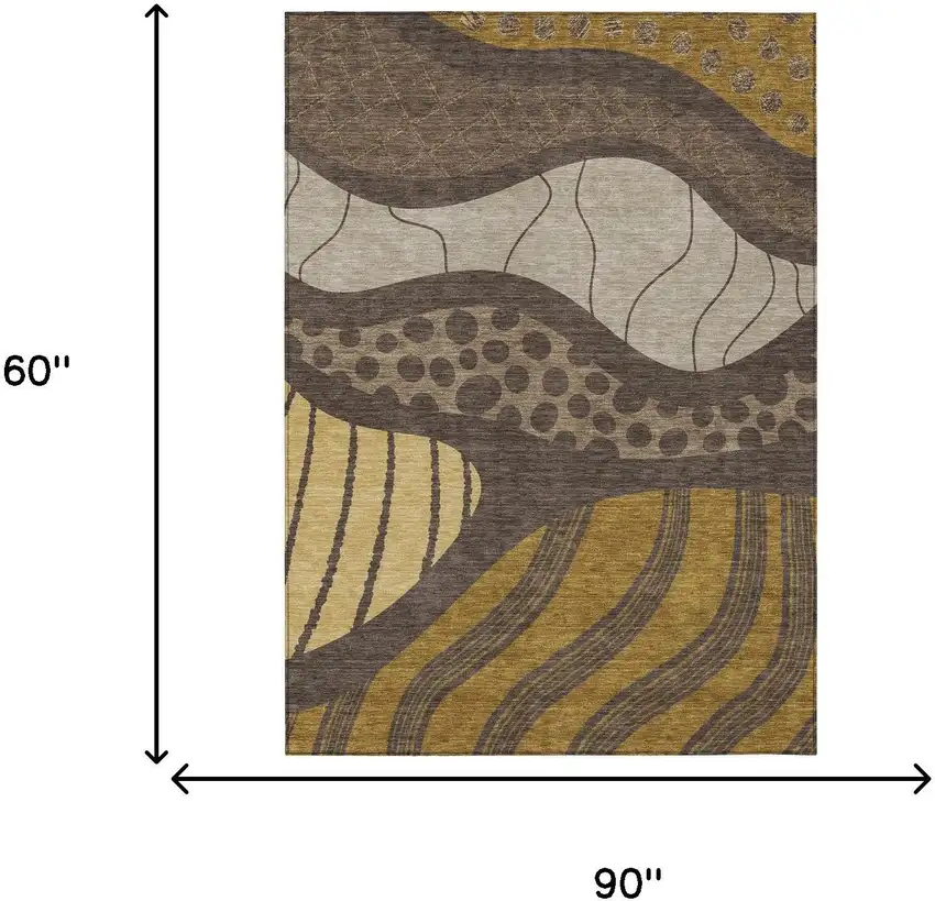 Brown And Gold Abstract Washable Indoor Outdoor Area Rug Photo 9