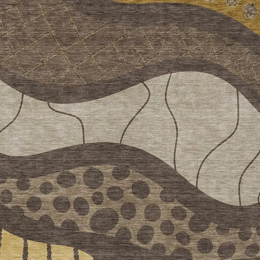 Brown And Gold Abstract Washable Indoor Outdoor Area Rug Photo 5