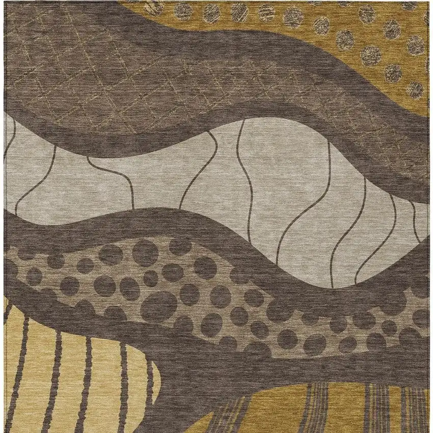 Brown And Gold Abstract Washable Indoor Outdoor Area Rug Photo 4