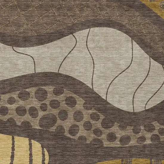 Brown And Gold Abstract Washable Indoor Outdoor Area Rug Photo 3