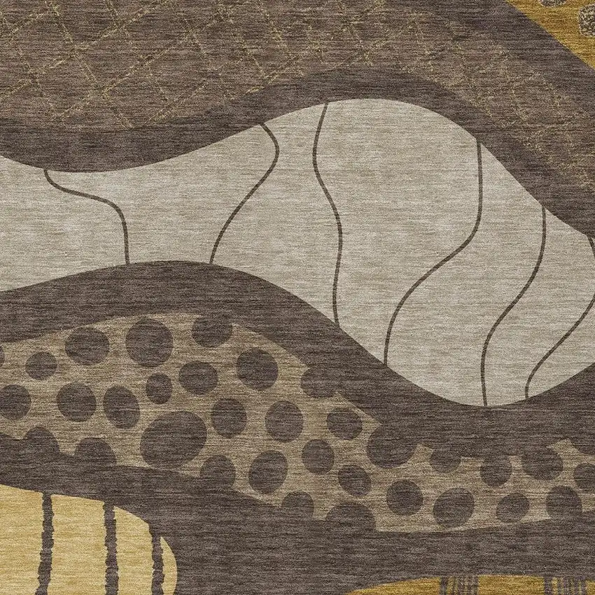 Brown And Gold Abstract Washable Indoor Outdoor Area Rug Photo 3