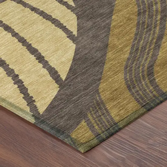 Brown And Gold Abstract Washable Indoor Outdoor Area Rug Photo 7
