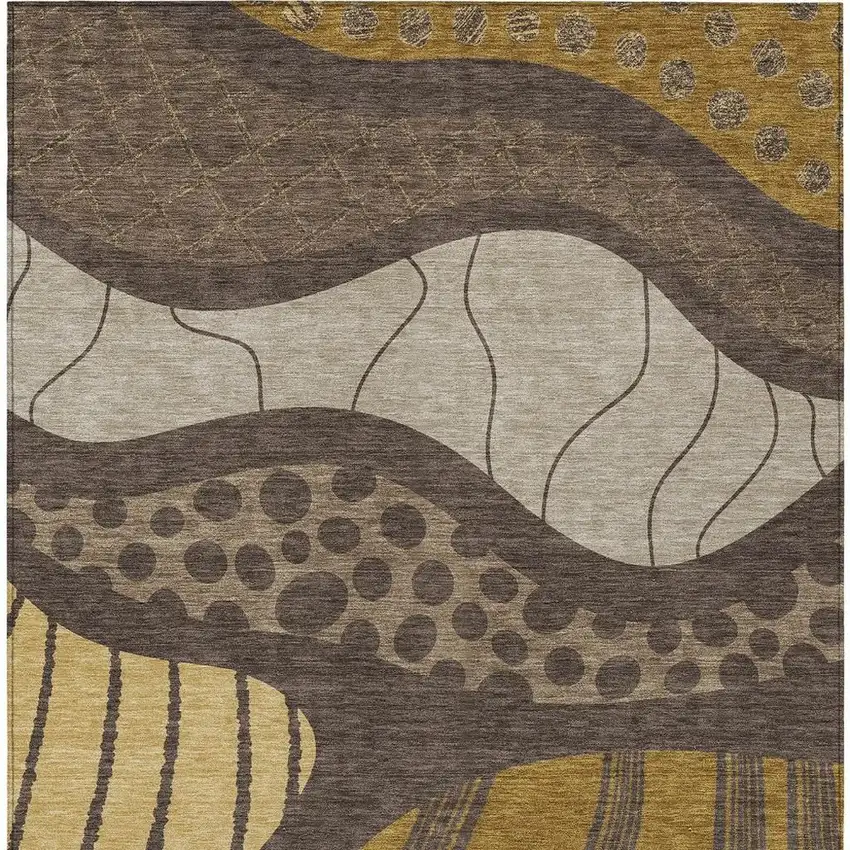 Brown And Gold Abstract Washable Indoor Outdoor Area Rug Photo 6