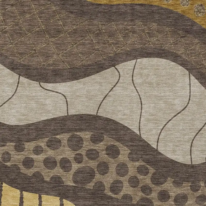 Brown And Gold Abstract Washable Indoor Outdoor Area Rug Photo 5