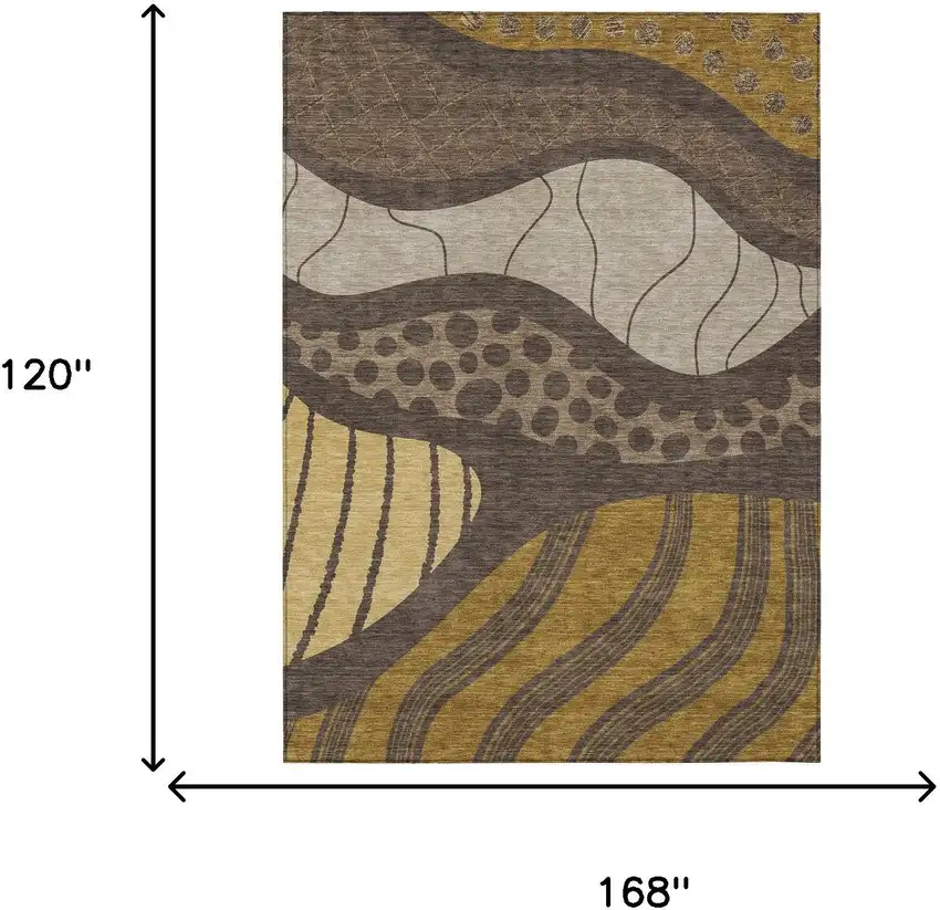 Brown And Gold Abstract Washable Indoor Outdoor Area Rug Photo 9