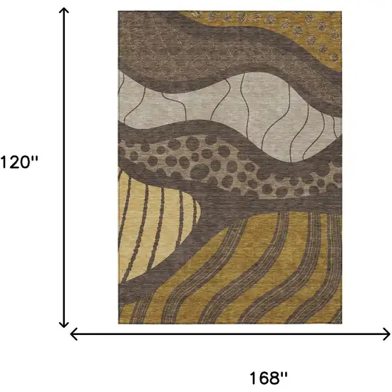 Brown And Gold Abstract Washable Indoor Outdoor Area Rug Photo 9