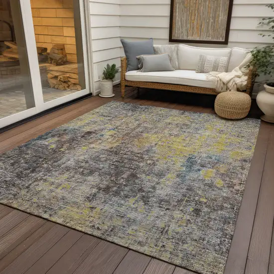 Brown And Gold Abstract Washable Indoor Outdoor Area Rug Photo 9