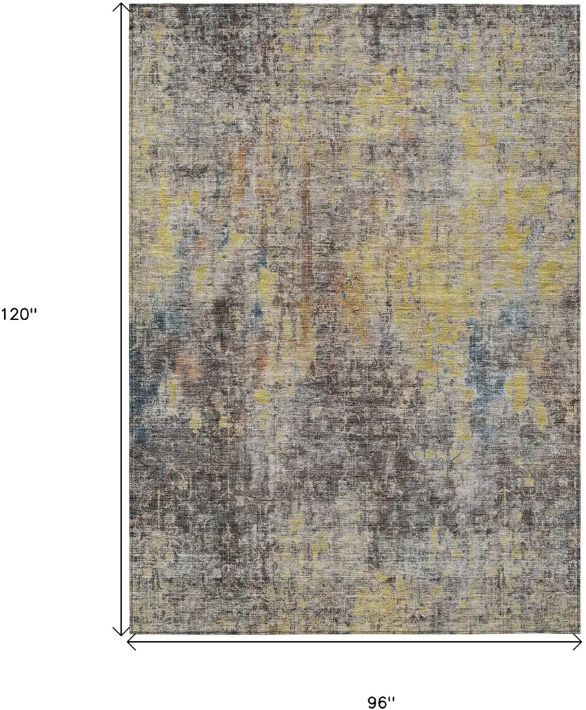 Brown And Gold Abstract Washable Indoor Outdoor Area Rug Photo 3