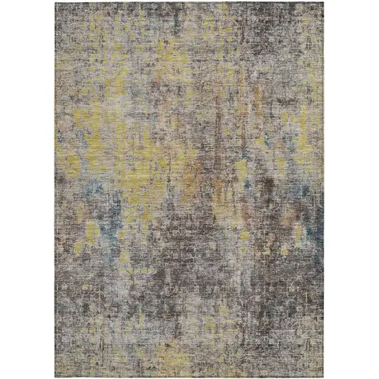 Brown And Gold Abstract Washable Indoor Outdoor Area Rug Photo 6