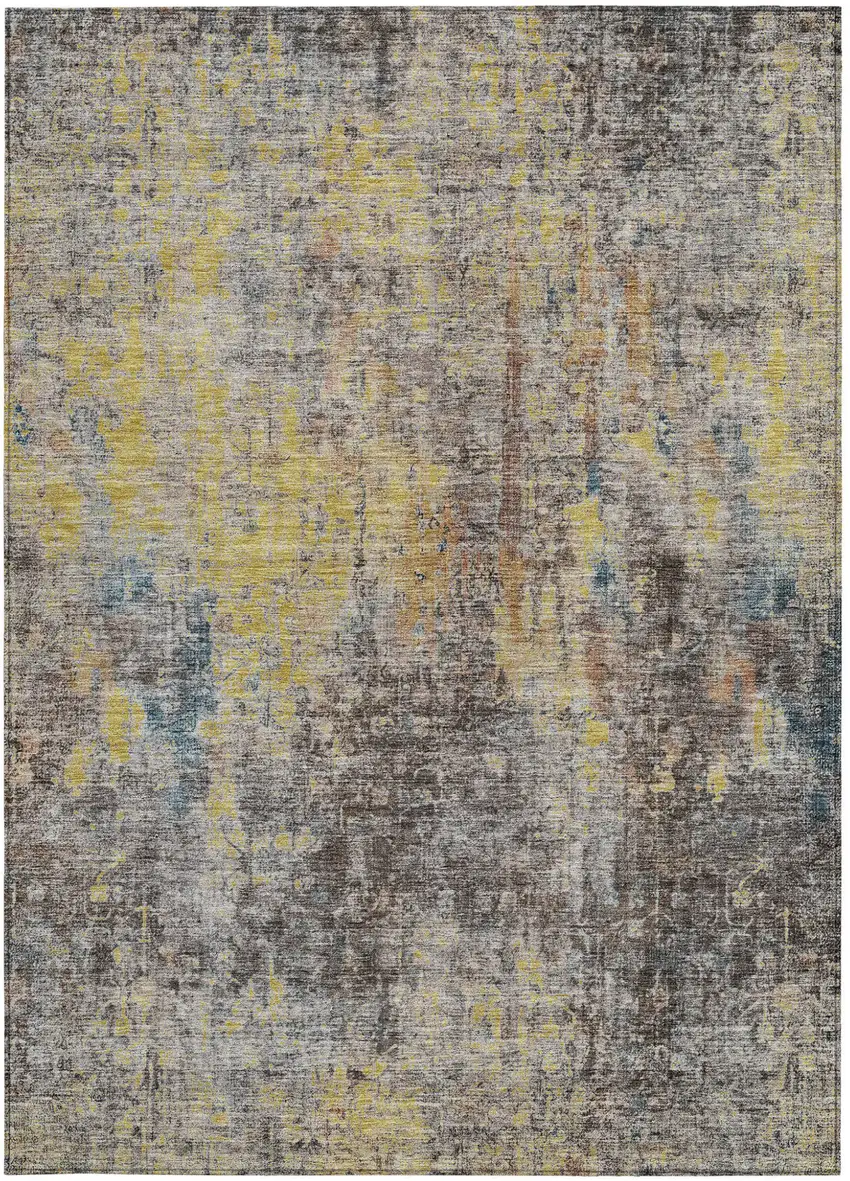 Brown And Gold Abstract Washable Indoor Outdoor Area Rug Photo 6