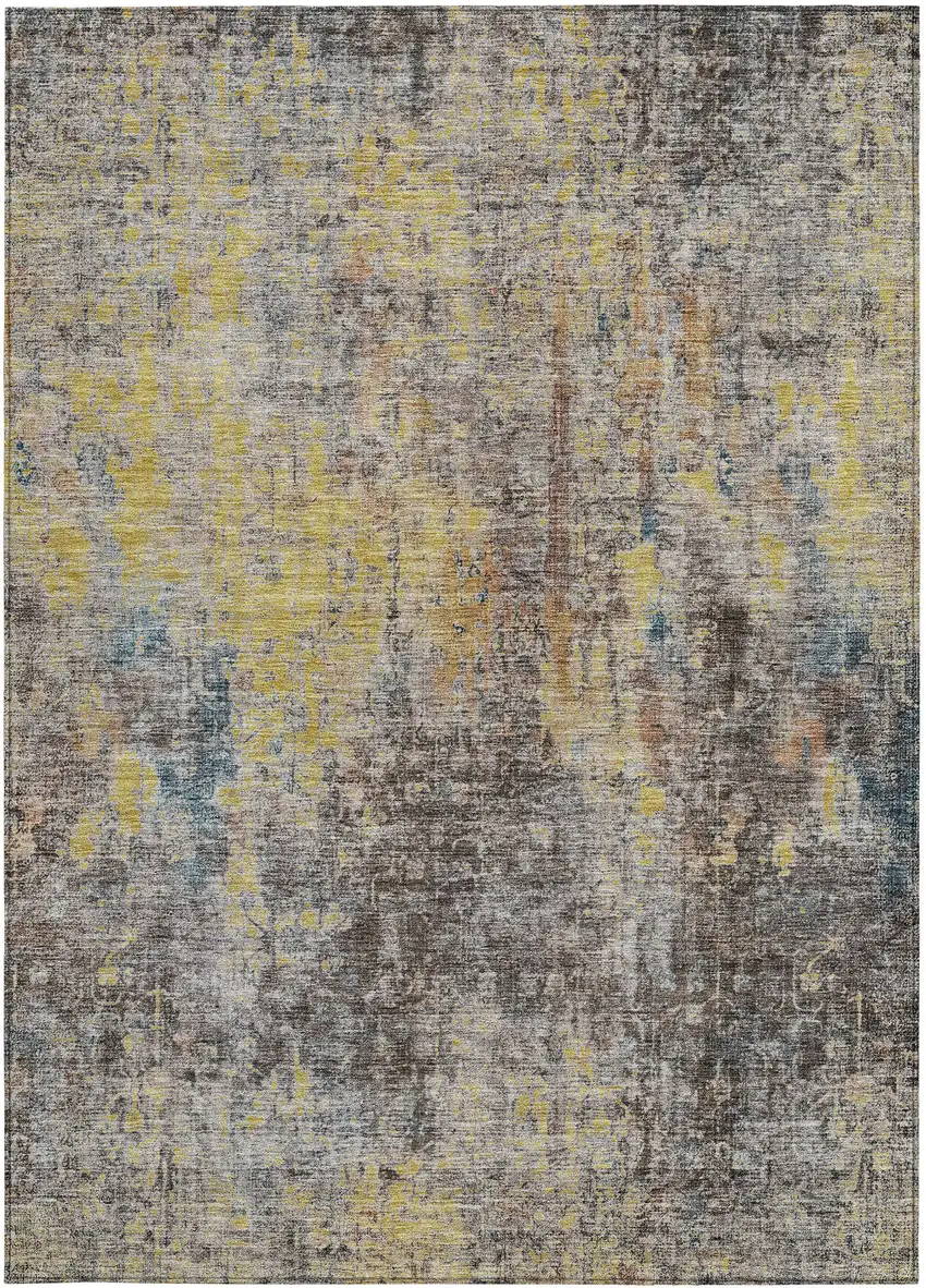 Brown And Gold Abstract Washable Indoor Outdoor Area Rug Photo 6
