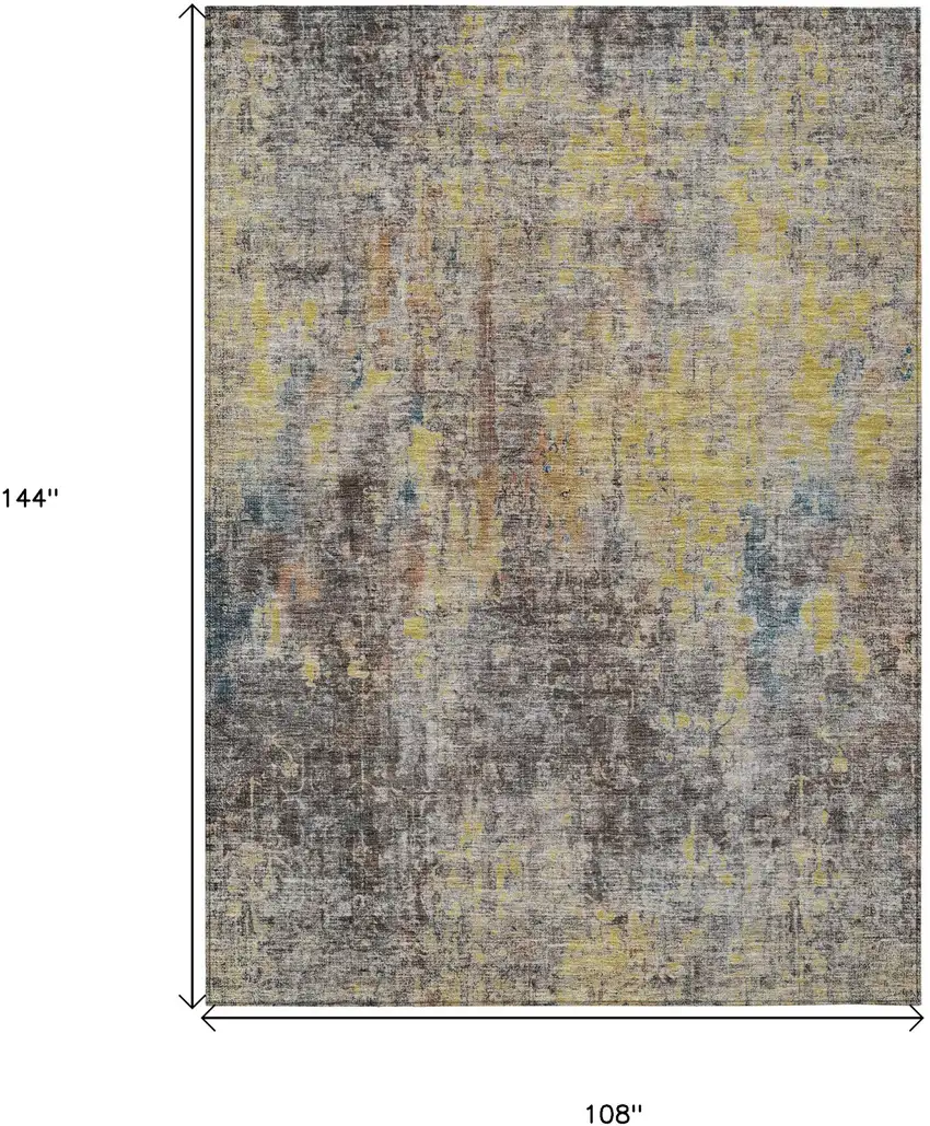 Brown And Gold Abstract Washable Indoor Outdoor Area Rug Photo 3