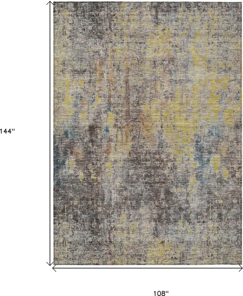Brown And Gold Abstract Washable Indoor Outdoor Area Rug Photo 3