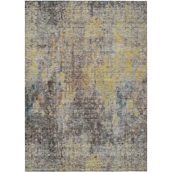 Brown And Gold Abstract Washable Indoor Outdoor Area Rug Photo 2