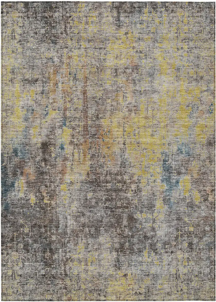 Brown And Gold Abstract Washable Indoor Outdoor Area Rug Photo 2