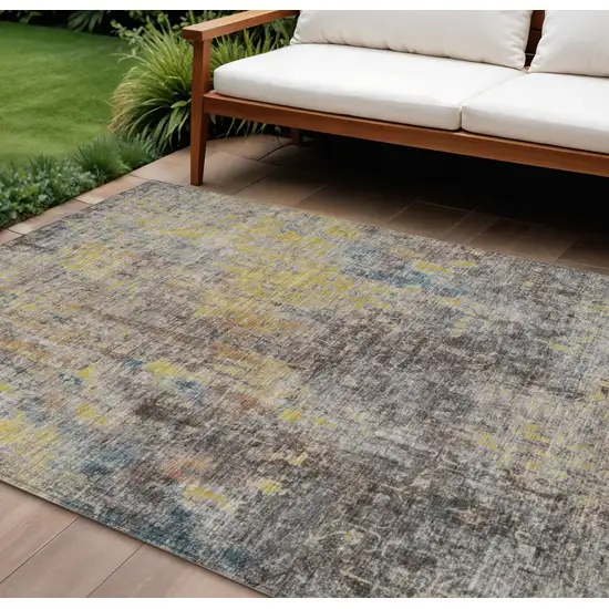 Brown And Gold Abstract Washable Indoor Outdoor Area Rug Photo 1