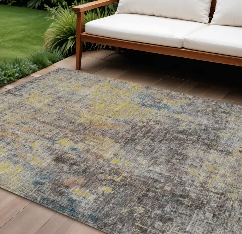 Brown And Gold Abstract Washable Indoor Outdoor Area Rug Photo 1