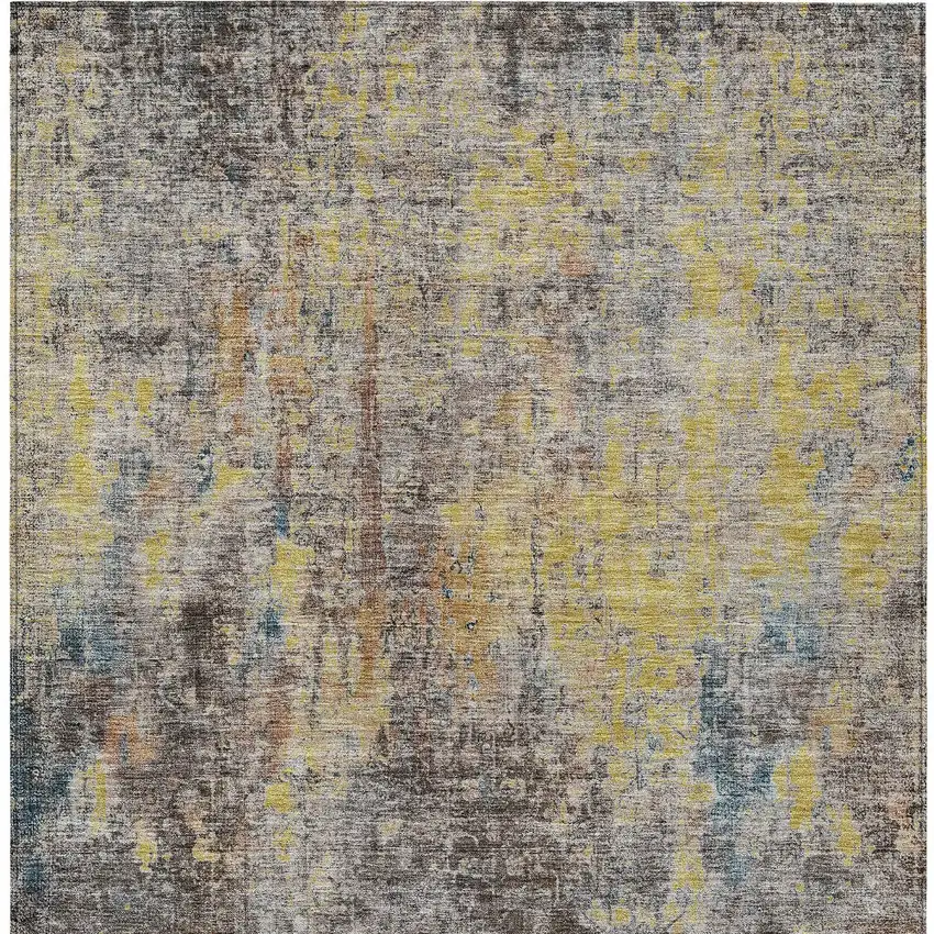 Brown And Gold Abstract Washable Indoor Outdoor Area Rug Photo 6