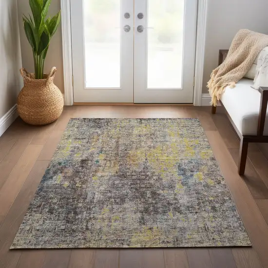 Brown And Gold Abstract Washable Indoor Outdoor Area Rug Photo 9