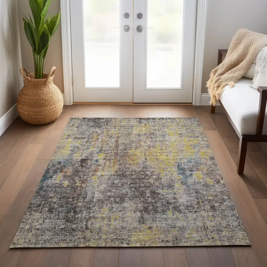 Brown And Gold Abstract Washable Indoor Outdoor Area Rug Photo 9