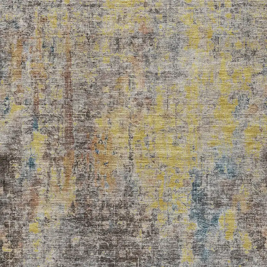 Brown And Gold Abstract Washable Indoor Outdoor Area Rug Photo 5