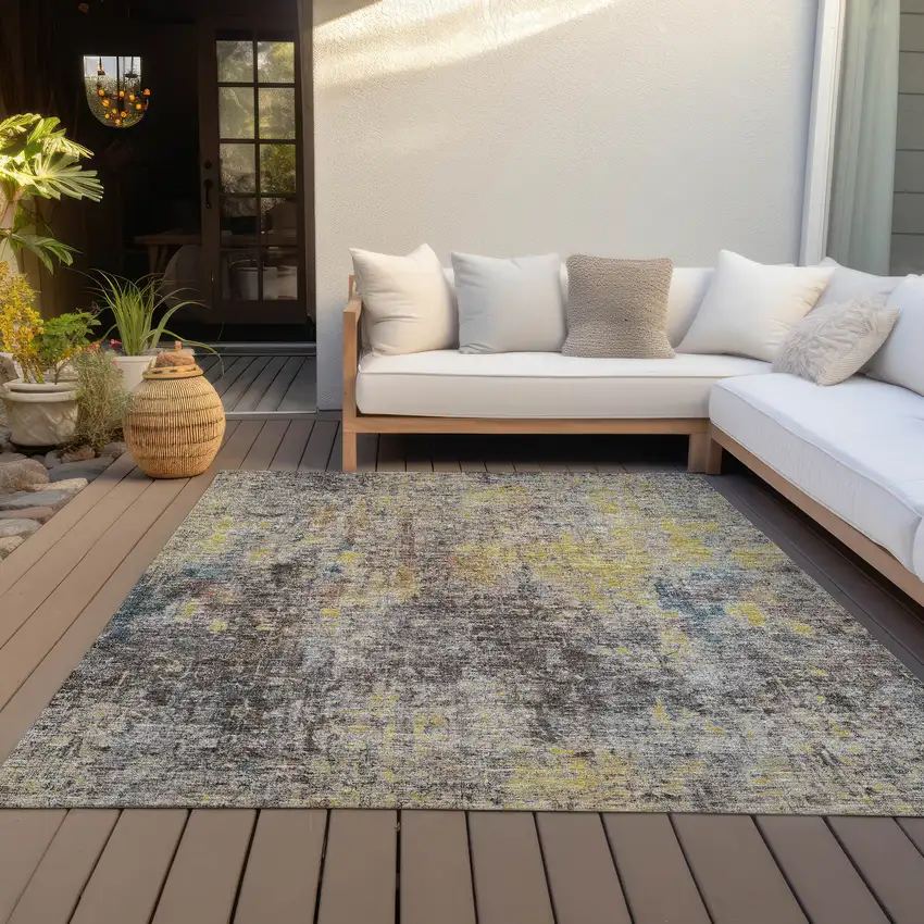 Brown And Gold Abstract Washable Indoor Outdoor Area Rug Photo 7