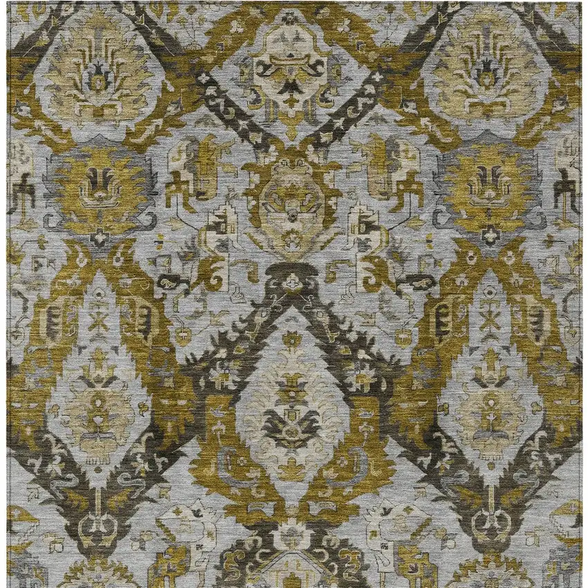 Brown And Gold Damask Washable Indoor Outdoor Area Rug Photo 9